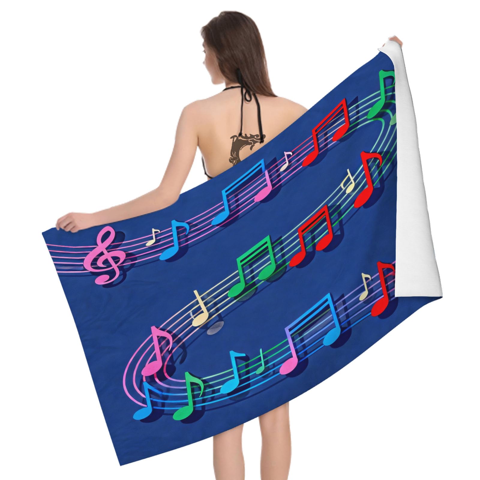 Leichong 3D Musical Notes Beach Towel Large Microfiber Soft Quick Dry for Adults, Musical Note Bath Towel Lightweight Soft Absorbent for Travel Swimming Pool Sports, 80 x 160 cm