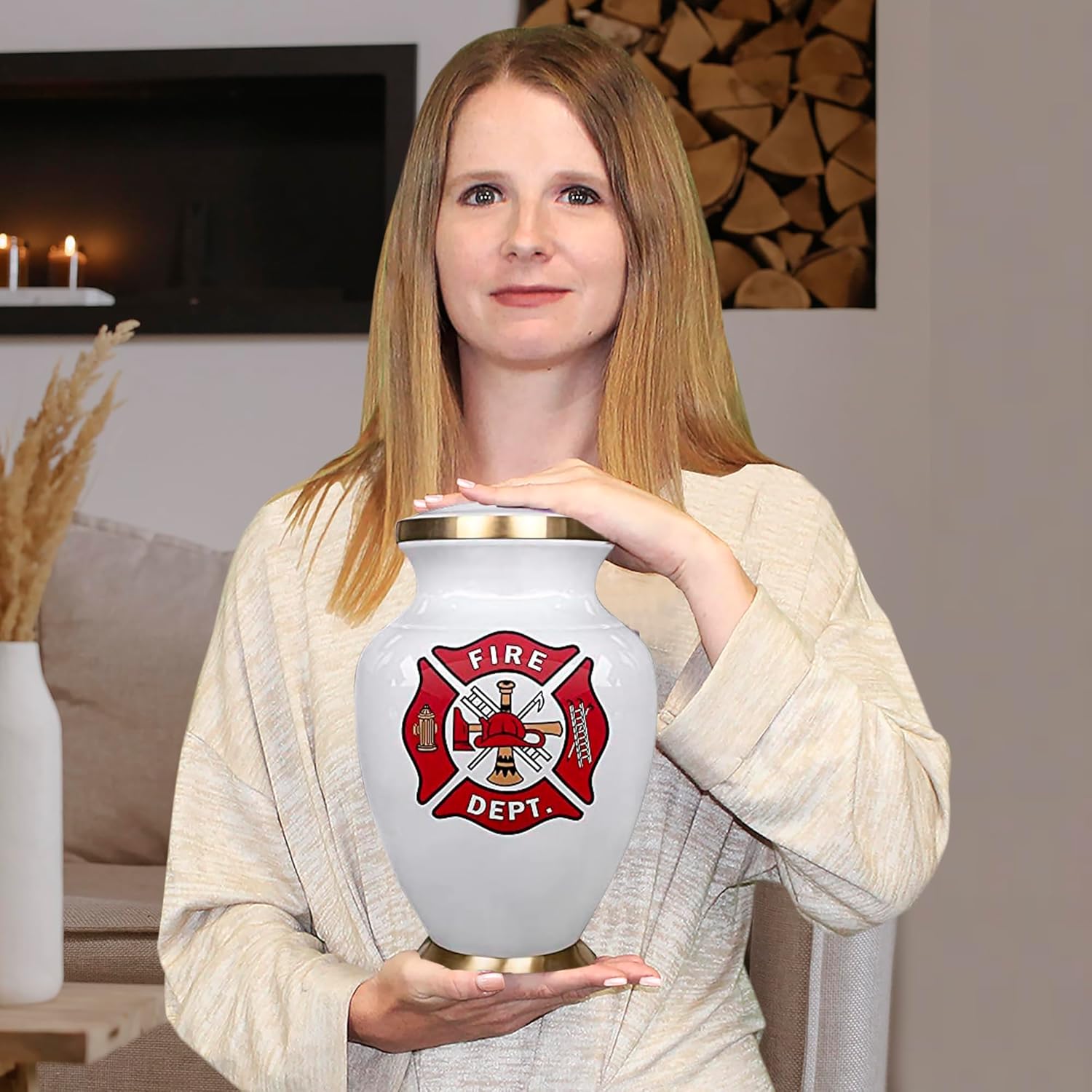 Trupoint Memorials Cremation Urns for Human Ashes, Military and Patriotic Decorative Burial Urn for Veteran Adult Men and Women, Large Fireman