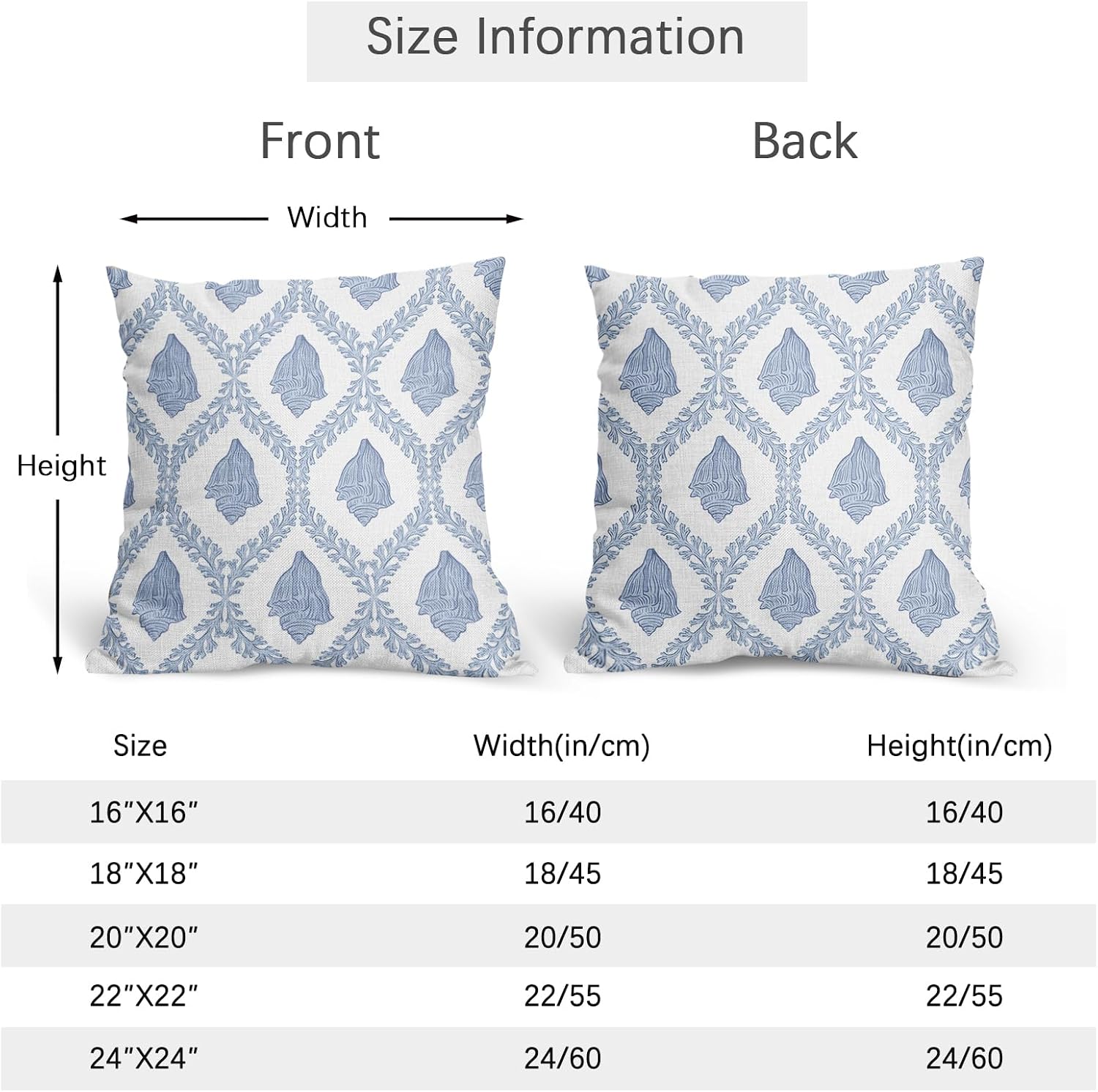 Coastal Pillow Covers 22x22 Inch Set of 2 Ocean Conch Pattern Decorative Blue and White Pillowcases Outdoor Beachy Throw Pillow Covers with Zipper for Sofa Bed Chair Living Room Home Decor