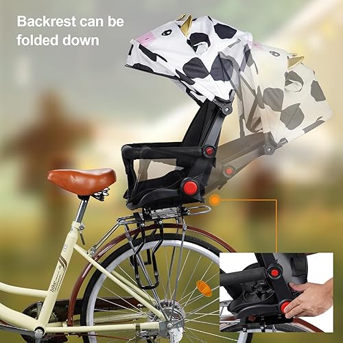 Miniatura 15 de Asiento trasero de bicicleta para niños con respaldo grueso, asiento trasero de bicicleta para niños de 2 a 8 años, talla única (negro, a)