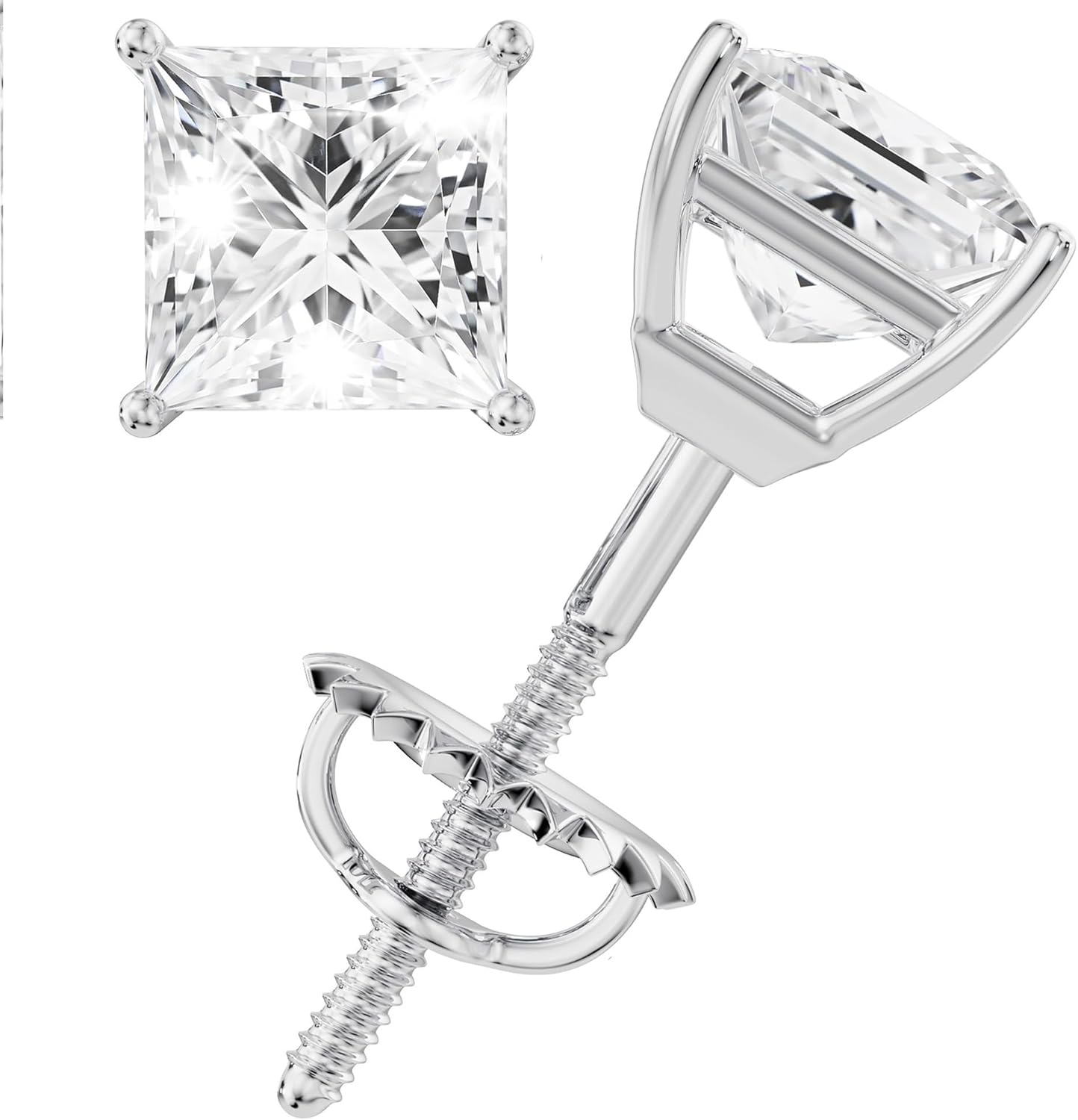 Luxury Valentine’s Day Moissanite Earrings Gift Set | 1CT Total Princess & Emerald Cut Stud Earrings | 14K White Gold Plated 925 Sterling Silver | Premium Jewelry Gift for Women - Image 2