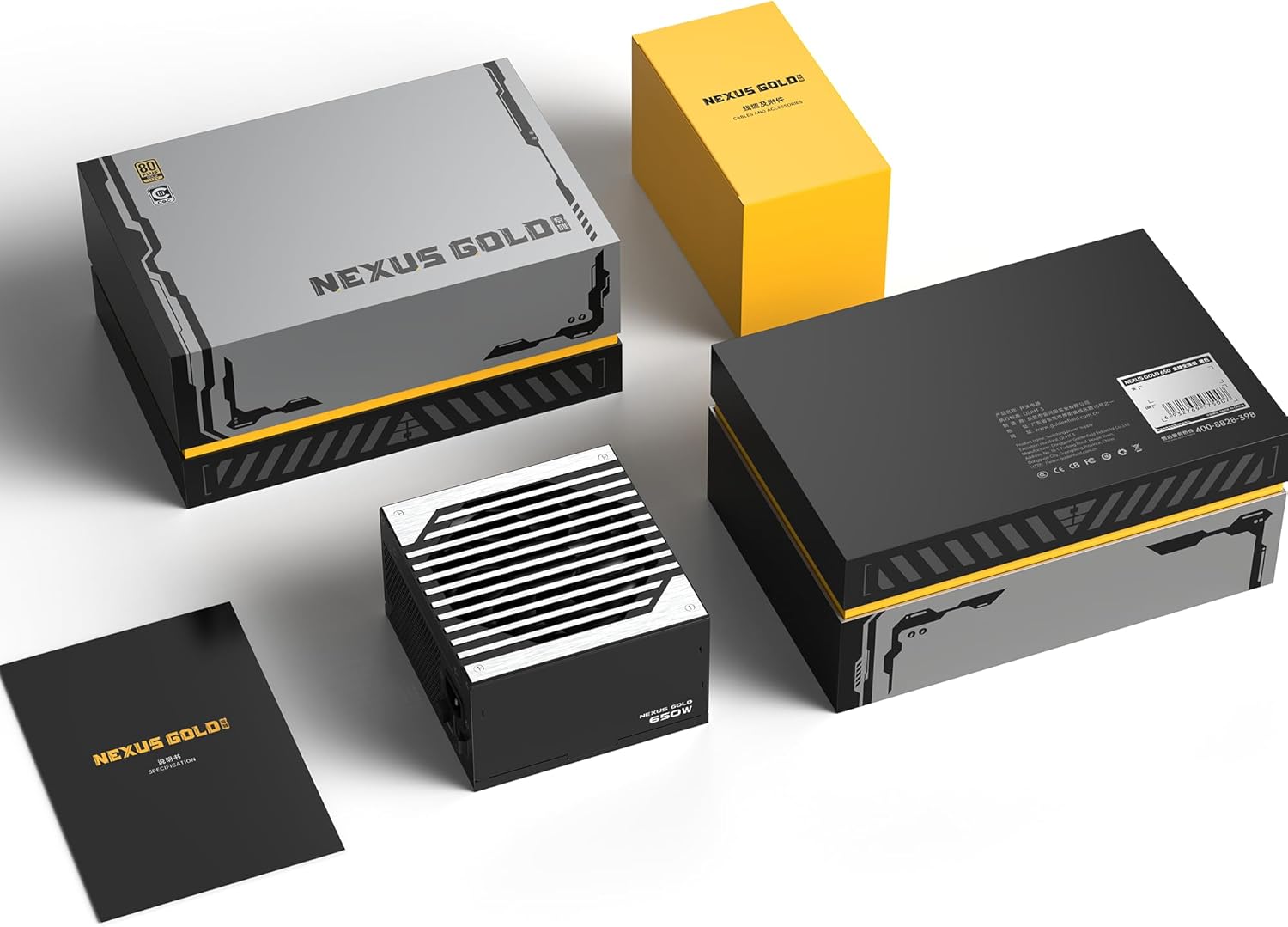 GOLDEN FIELD Nexus Gold 650W Full Modular Power Supply, 80Plus Gold with ATX3.1 & PCIe 5.1 Certified, 105°C-Rated Japanese Capacitors, Native 12V-2x6, LLC+DC-DC+Active PFC, 5-Year Warranty