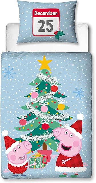 Peppa Pig Santa Design Toddler Duvet Cover Set | Reversible 2 Sided Bedding Including Matching Pillow Case