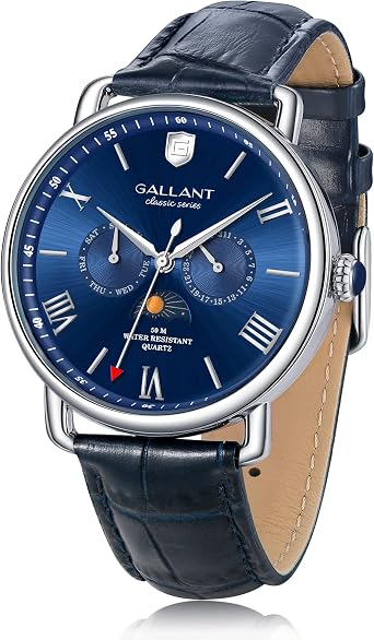 Watches Men Watches Fashion Casual Business Multifunction Chronograph GALLANT Analog Quartz Watch Date Display, Blue Dial, Versatile