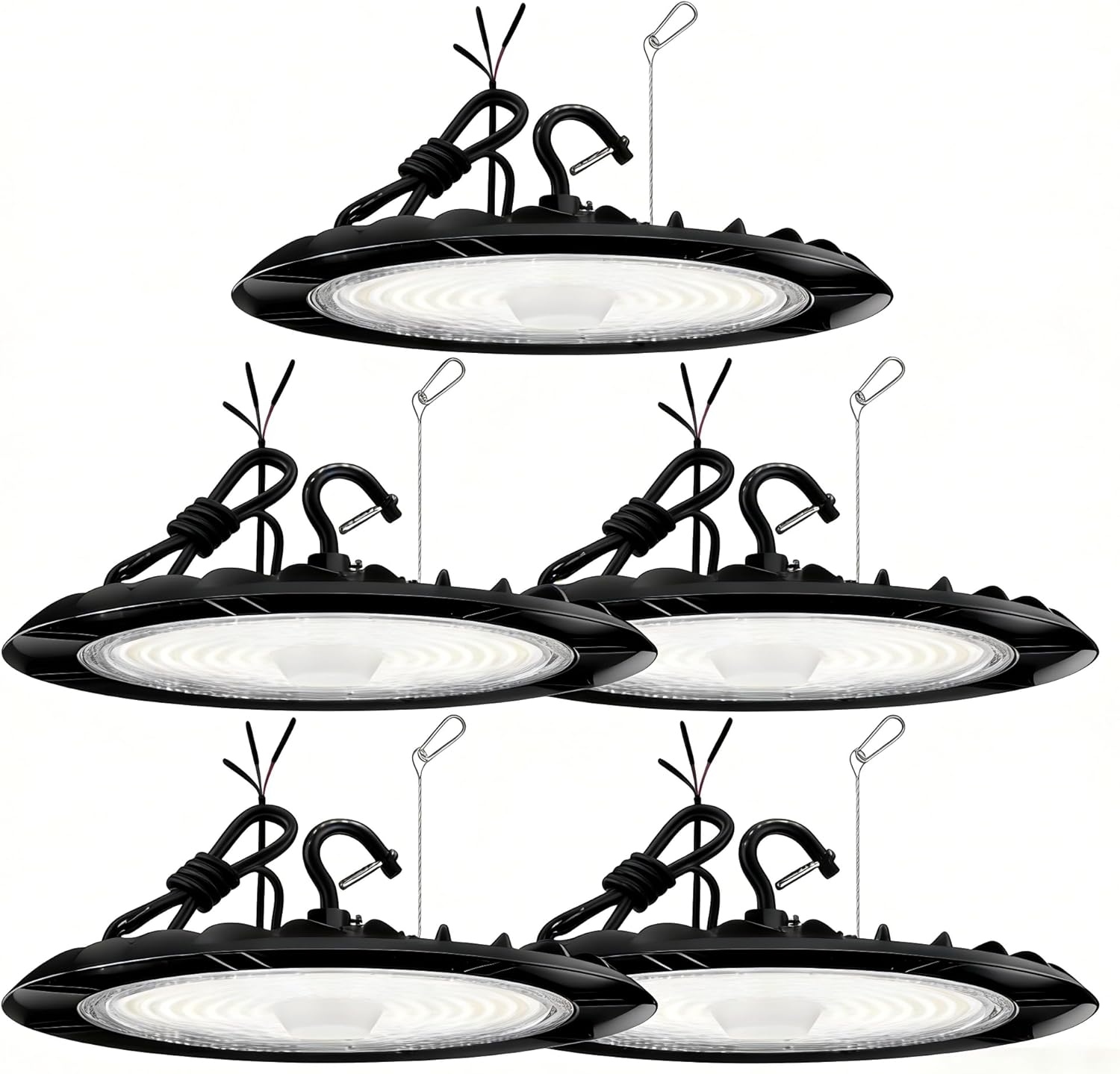 UFO LED High Bay Lights 200W 32000LM/150W/100W 6000K/5000K/4000K Adjustable 0-10V Dimmable Commercial Bay Lighting 100-277V Plug&Play for Factory Warehouse Garage Workshop, 5 Pack