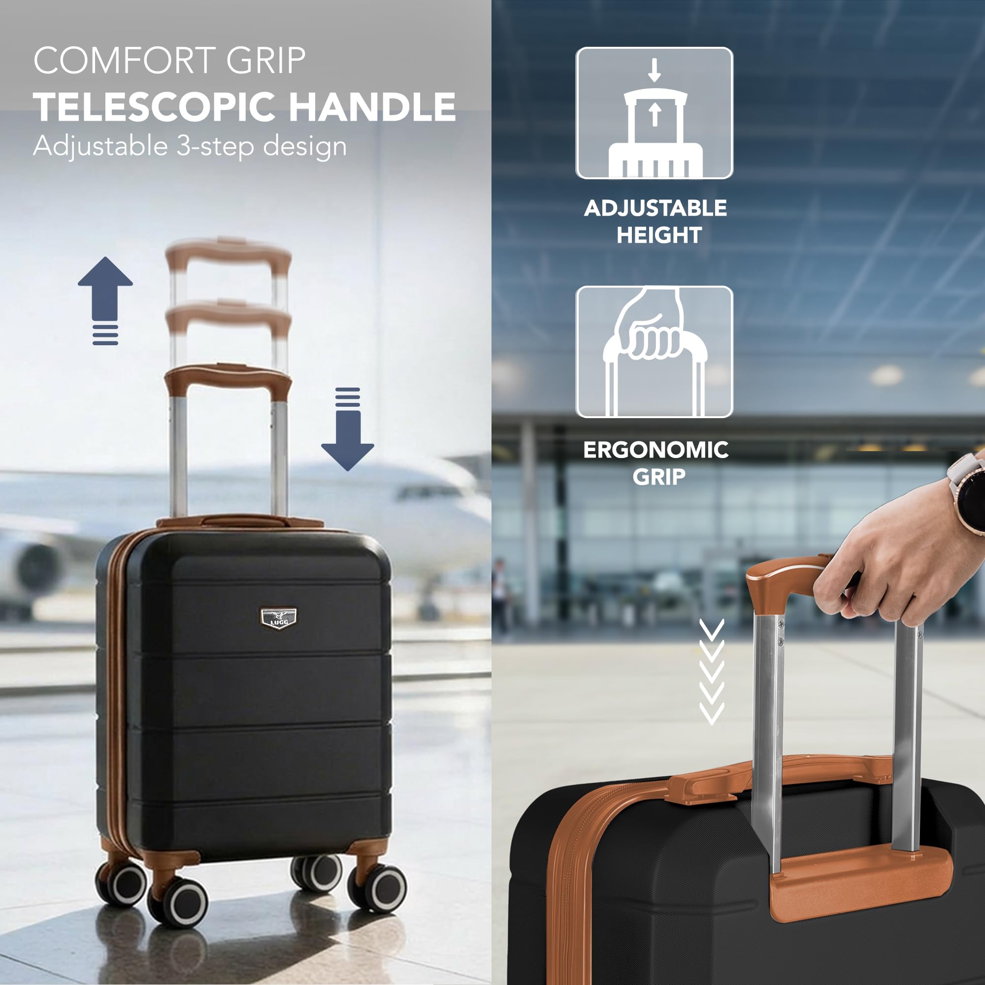 LUGG - Jetset 40cm Suitcase - 40x30x20cm- Ryanair Compatible - Underseat Size - Hard Shell ABS - Spinner & Removable Wheels - Lightweight Travel Luggage- Cream/Brown — view 147