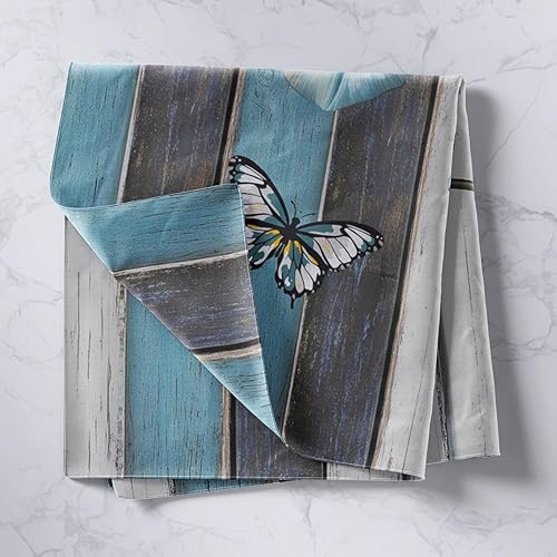 Miniatura 2 de Manfei Tapiz floral verde azulado, manta de pared con flores y mariposas, estilo rústico para colgar en la pared para niños y niñas, decoración de