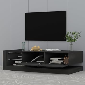 TV Console with Storage Cabinets, Full RGB Color 31 Modes Changing Lights Remote RGB LED TV Stand, Modern Entertainment Center Black