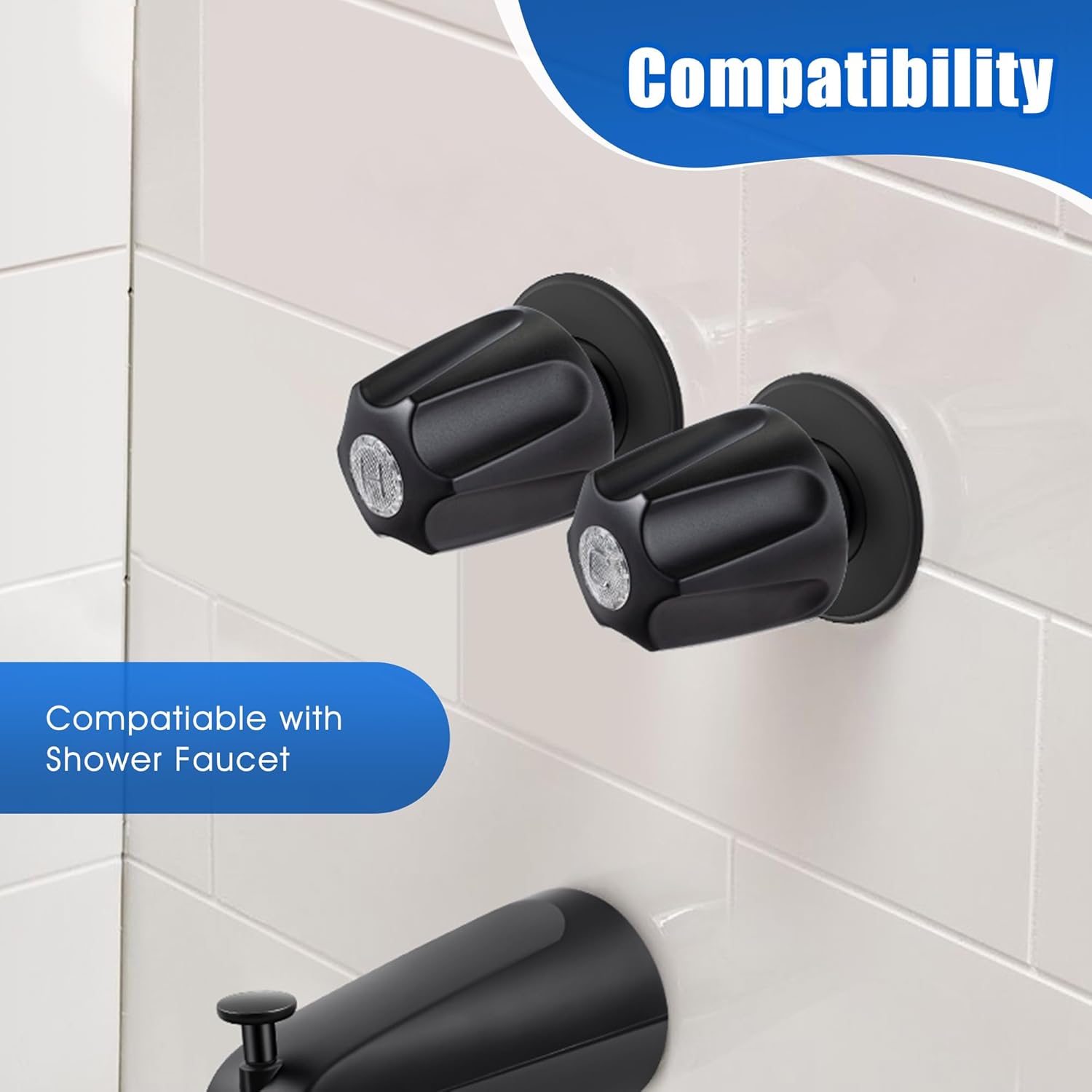 Enhon Shower Knobs 2 Piece Replacement, Compatible with Pfister Verve Tub Shower Handle Replacement, 2 Faucet Handle Trim Kit for 5-1/2 inch High, 12 Tooth Broach Stem Cartridge(Matte Black)
