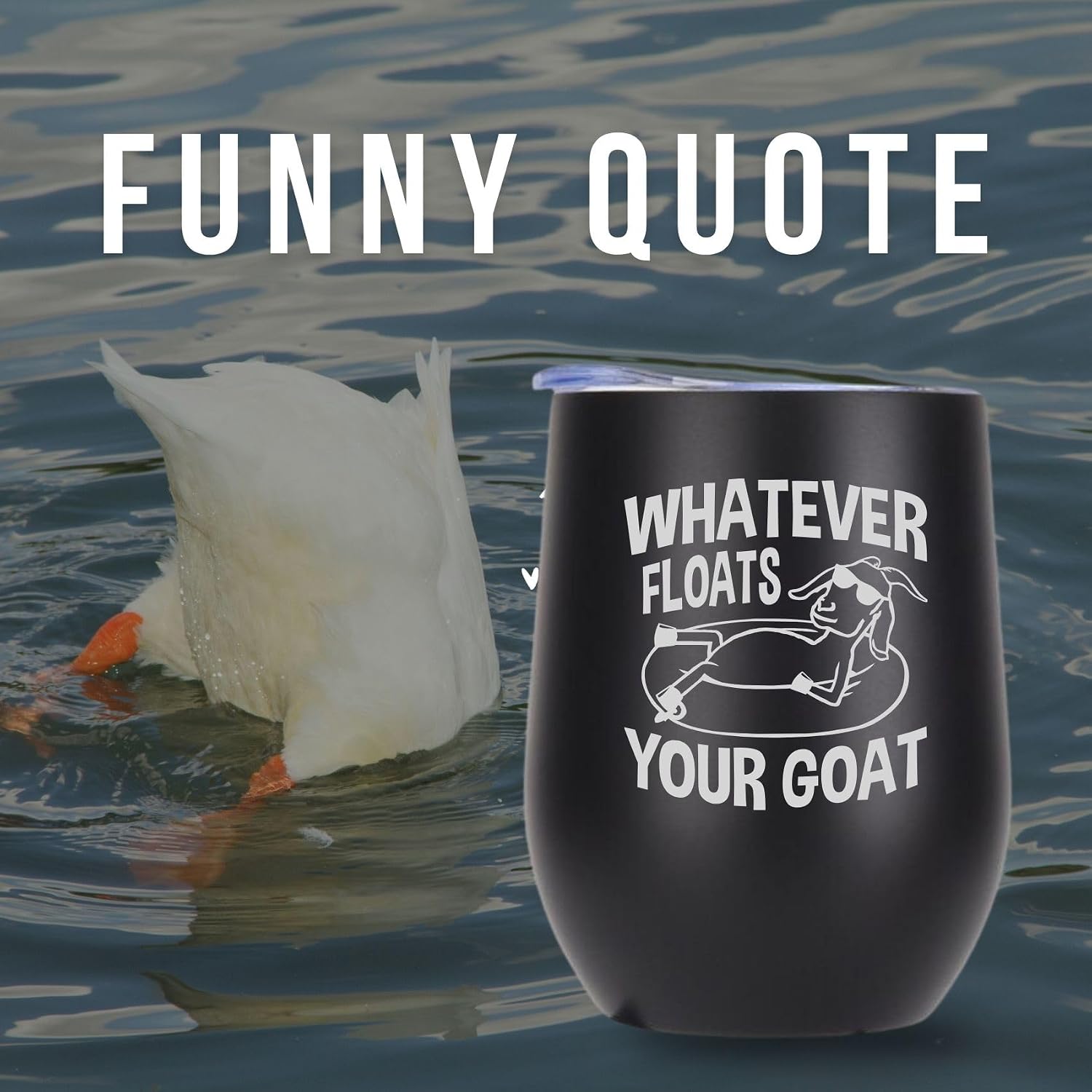 Onebttl Goat Gift for Lovers - Farm Gift for Women Men, Funny Cup, 12 oz Stainless Steel Insulated Tumbler - Whatever Floats Your Goat (Black)