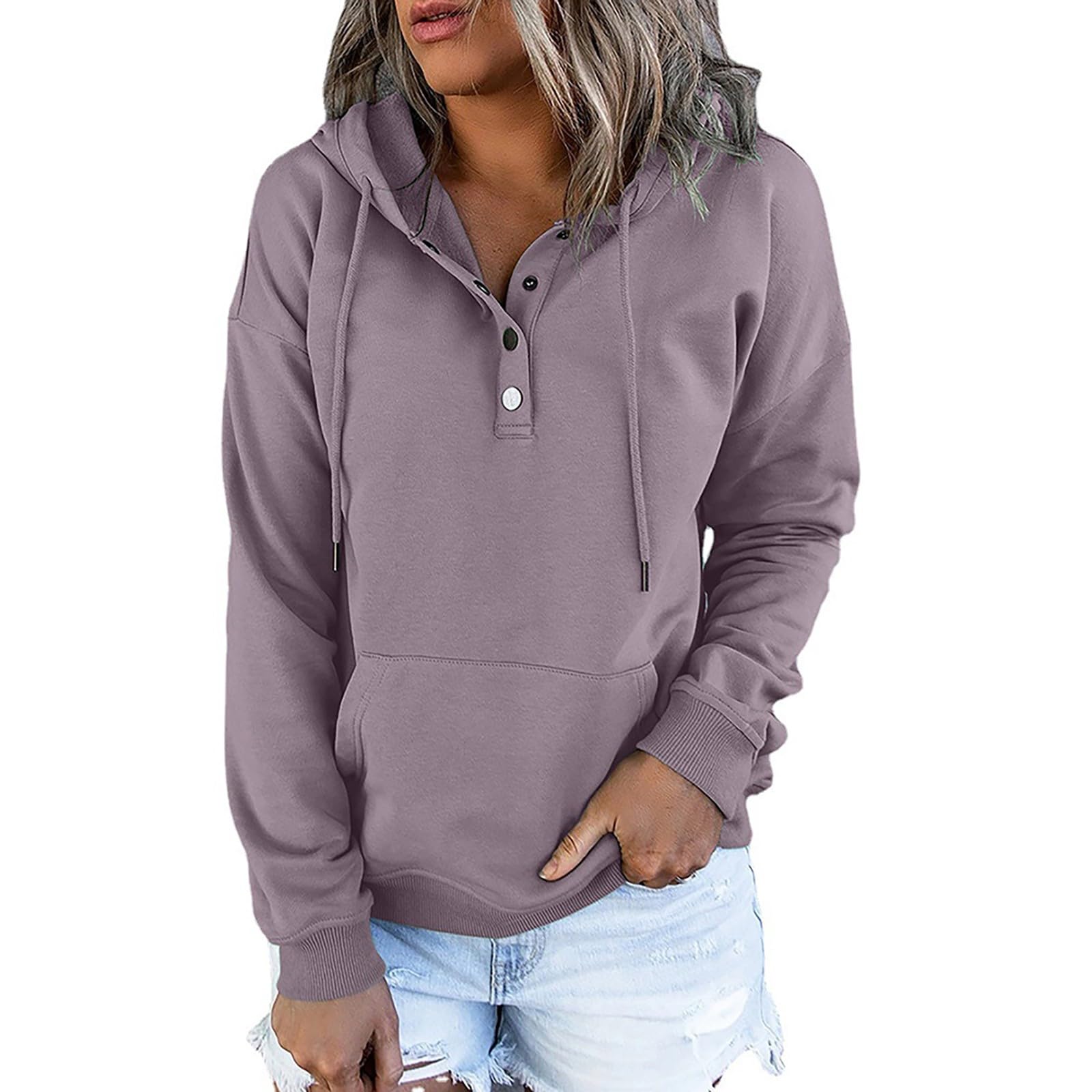 BLUBUKLKUNGraphic Hoodies for Women Half Button Hooded Sweatshirt Casual Fall Gradient Print Long Sleeve Pullover
