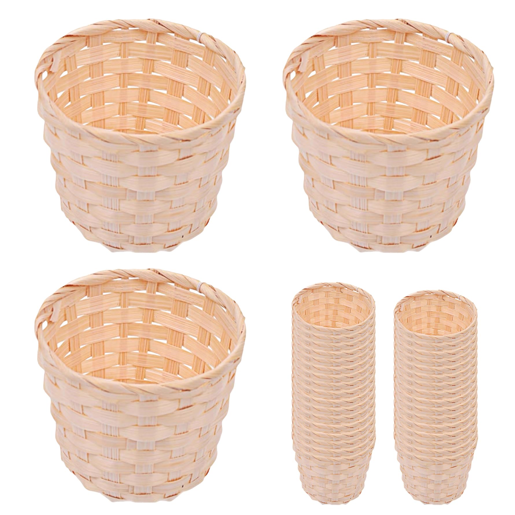 Nukinp 36Pcs Mini Basket, Bamboo Strips Woven Berry Basket, 3x2 Small Picnic Desktop Round Container Storage for Wedding Party Favors Crafts Farmhouse Decor