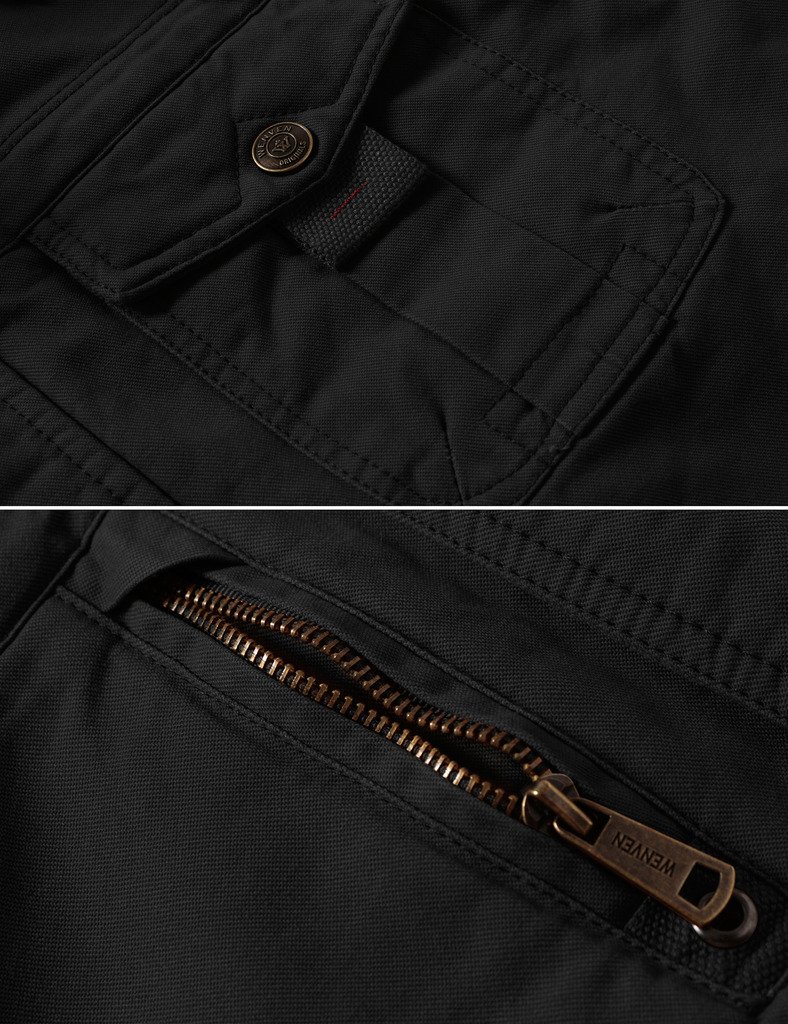 WenVen Chaqueta de Algodón para Hombre a Prueba de Viento Parka Casual Militar Clásica Parka Capucha Gruesa Extraíble con Pelo Cazadora Entretiempo Bolsillos Múltiples