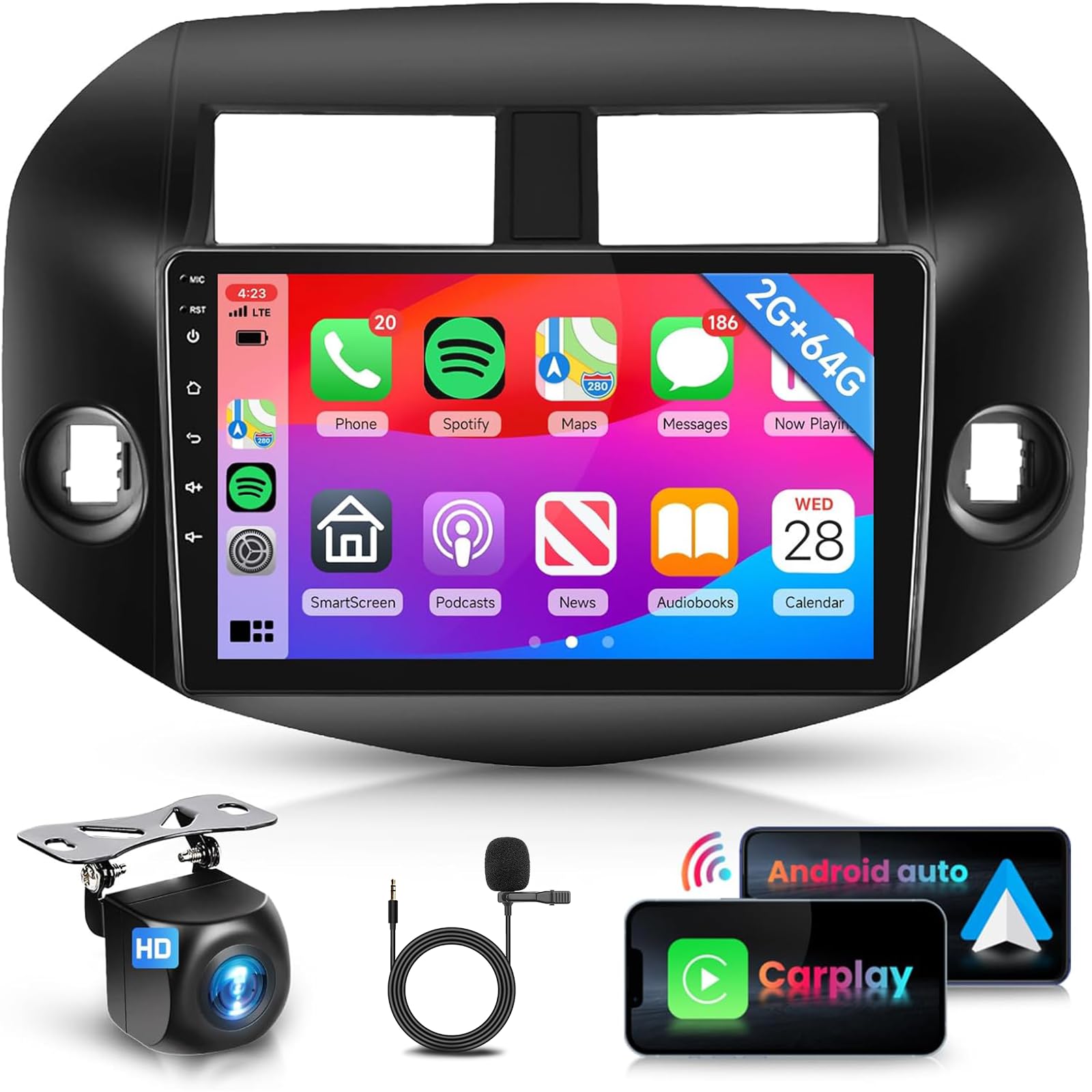 10.1" 8 Core 2G+64G Car Radio for 2007-2012 Toyota RAV4 with Wireless Apple Car Play Android Auto,Podofo HD IPS Touch Screen Bluetooth Stereo with GPS WiFi HiFi Audio Free Camera-image-21