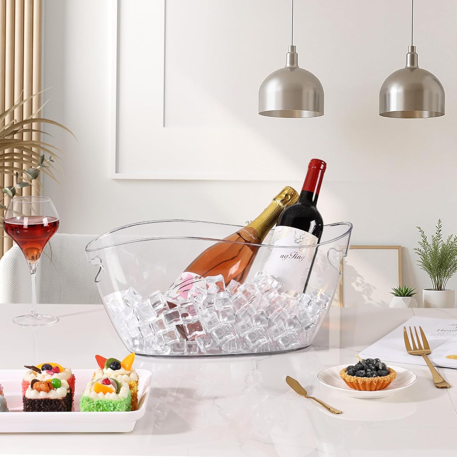 Ice Buckets for Parties, 6.5L Beverage Tub 2pcs Christmas Mimosa Bar Clear Acrylic Champagne Bucket with Scoops, Drink Bucket Tub for Cocktail Bar, Upgraded 6.5 Liter Wine Beer Cooler Bucket Kit