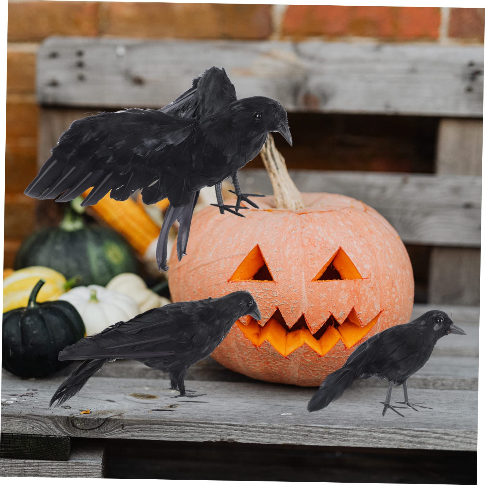 TOYANDONA 3 Stück Halloween Krähen Dekoration Schwarz Realistische Federoptik für Innenbereich und Gartenparty