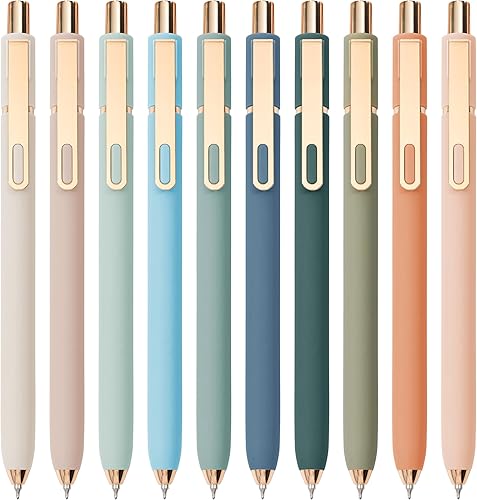 Linbsunne Bolígrafos de gel de tinta negra para oficina de 0.020 in de punta fina, escritura suave retráctil (clip dorado metálico, 10 unidades)