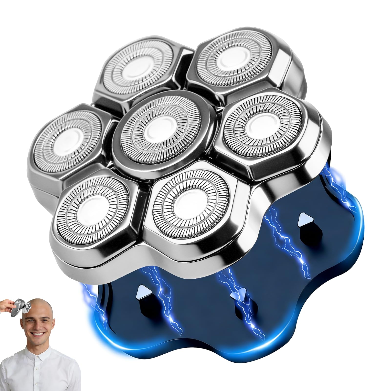 Universal 7D Magnetic Replacement Blades Men's Waterproof Razor Head for ROSSIFUR Lovcoyo Gisaae Bazivve ElectriBrite Freebird Universal Grooming Head Shaver Replacement Heads for Bald & Beard Silver