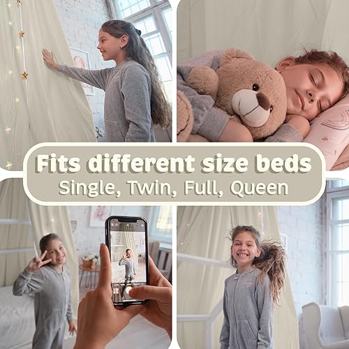 Miniatura 6 de Toldo de cama con luces, toldo de cama para habitación de niñas, toldo de cama de princesa  Individual, individual, matrimonial, Queen  Toldo de