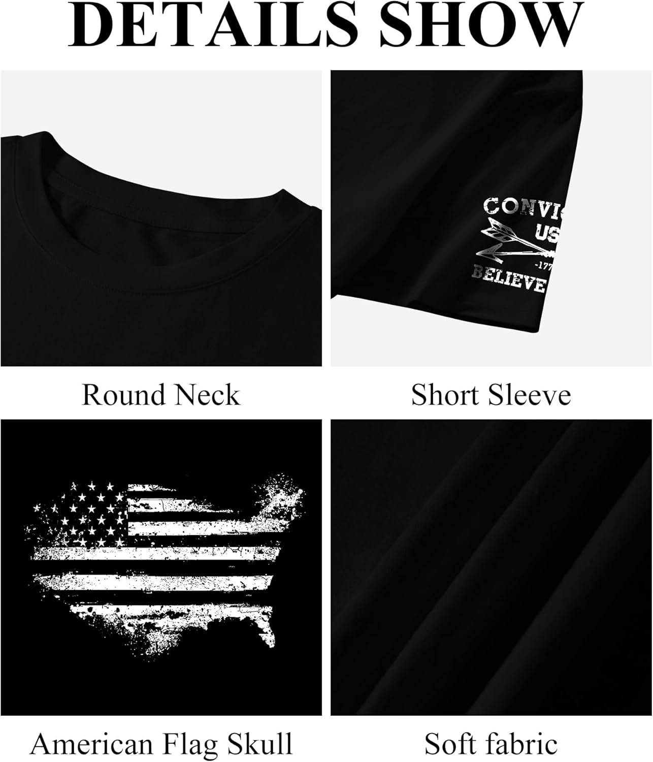 KESIHAN Mens American Patriotic T Shirts Freedom Shirt Men's Patriotic Graphic T-Shirt Crewneck Casual Top - Image 6