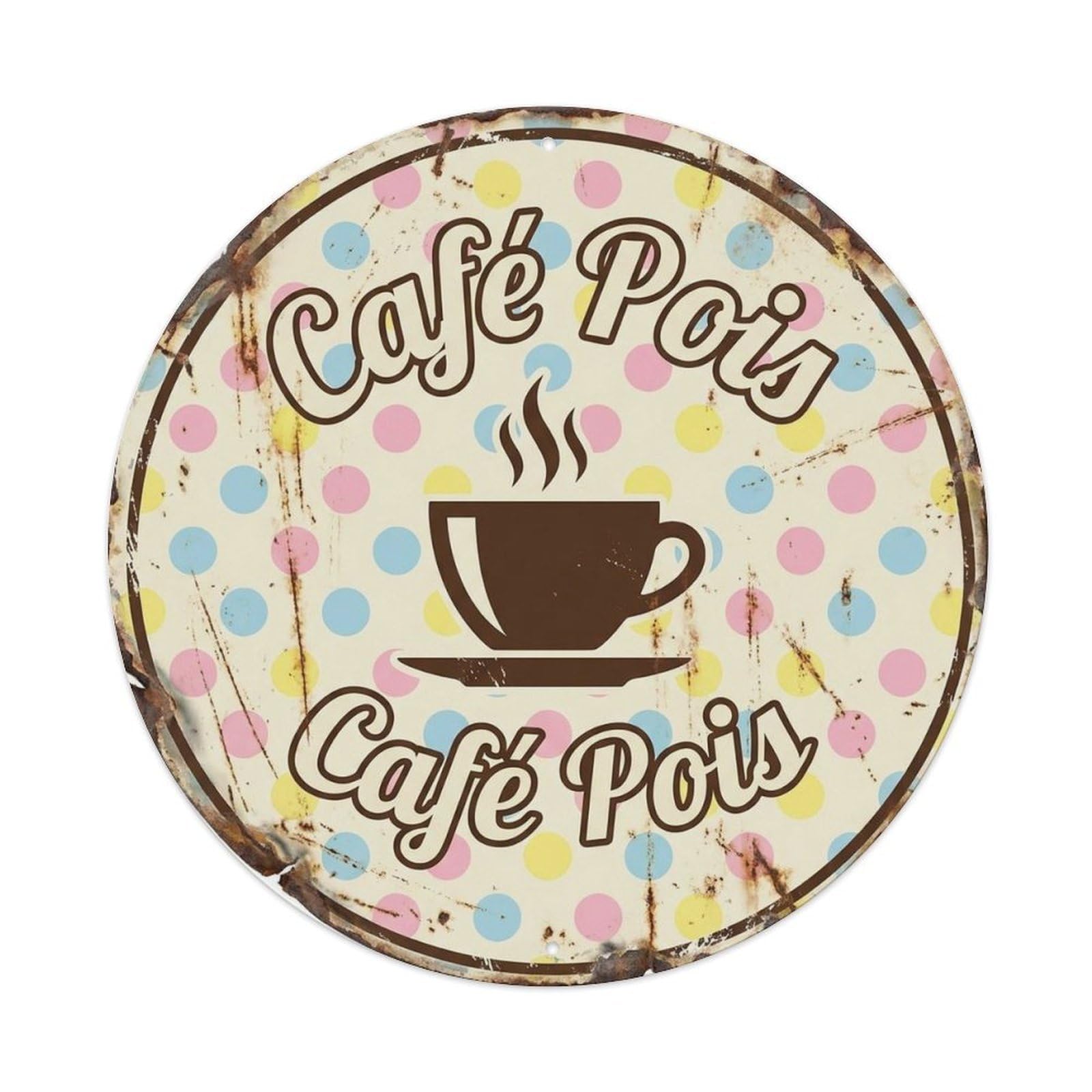 Espresso Polka Dots Cafe Breakfast Coffeehouse Bistro Metal Tin Sign Plaque Wall Decor for Cafe, Man Cave, Club Bar, Office, Home Garden Round Metal Poster 8x8Inch