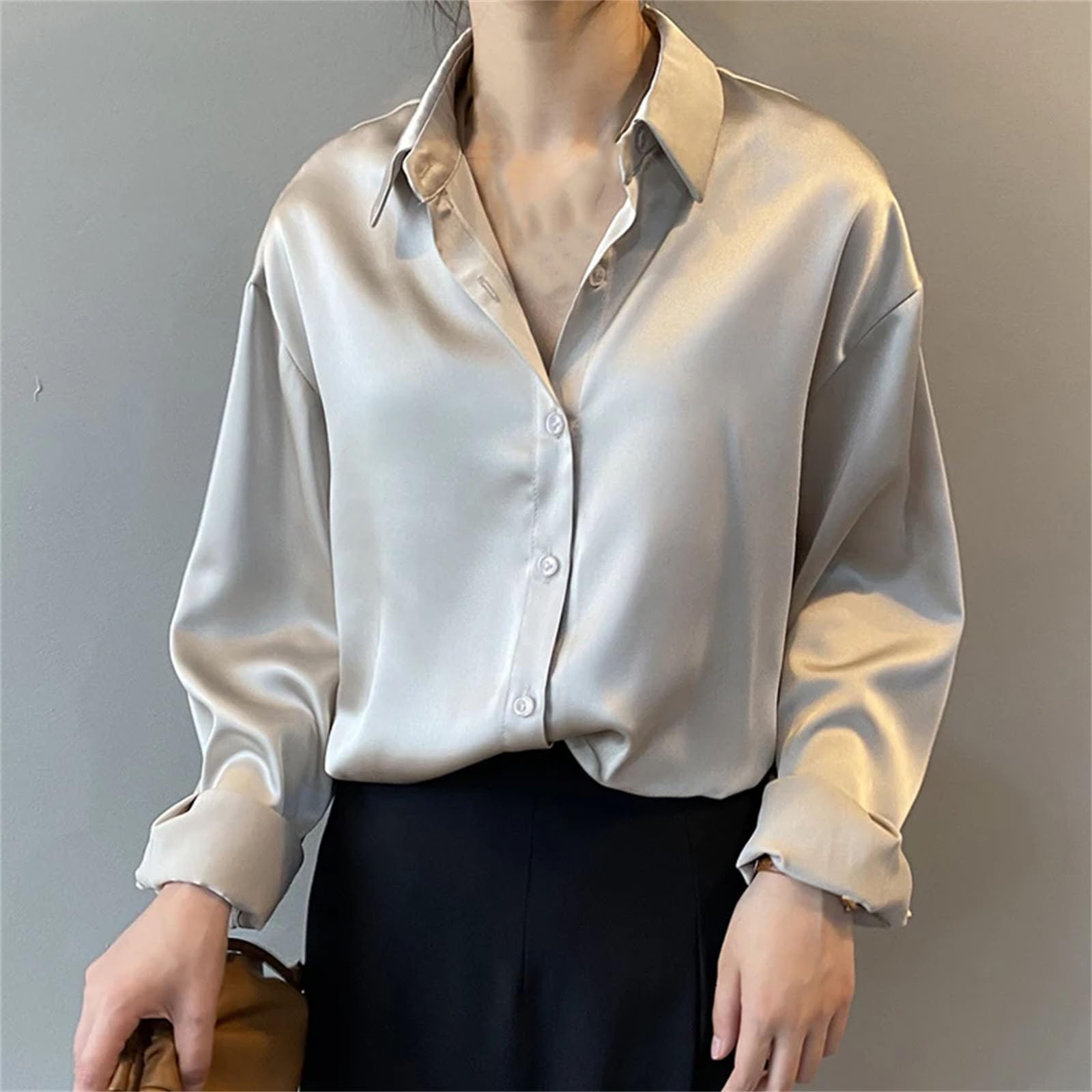 Blusa de manga larga con botones para mujer, estilo informal, de manga larga, holgada