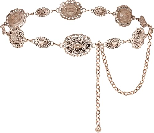 Women Western Metal Chain Belt Concho Belt Cowgirl Waist Link for Jeans Dresses Concert Boho
