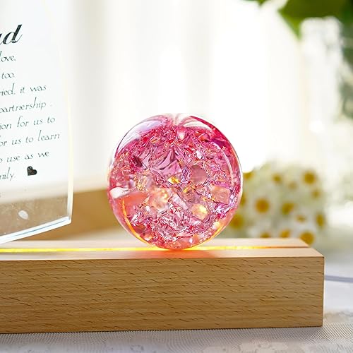 Miniatura 4 de kanpura Bola agrietada de hielo de cristal rosa pisapapeles 2.362 in bola de cristal con soporte accesorios Rockery Ornamento bola de vidrio para