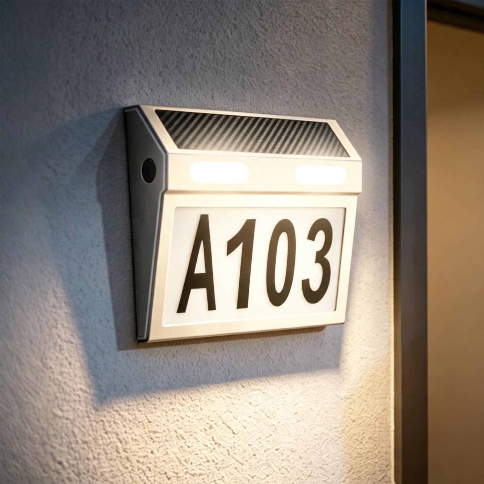 Solar Door Number Plaques for Wall, Heavy-Duty Stainless Steel House Numbers Plaques with Solar Light for Outside Front Door, 3 Lighting Modes