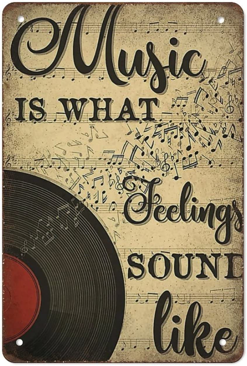 Preeklen Tin Sign 024 Dj Music Is What Feelings Sound Like Retro Tin Sign, Vinyl Record Art, Gift For Vinyl Lover, Wall Decoration For Home Kitchen Cafe Bar Man Cave Metal Tin Sign 12X16 Inch
