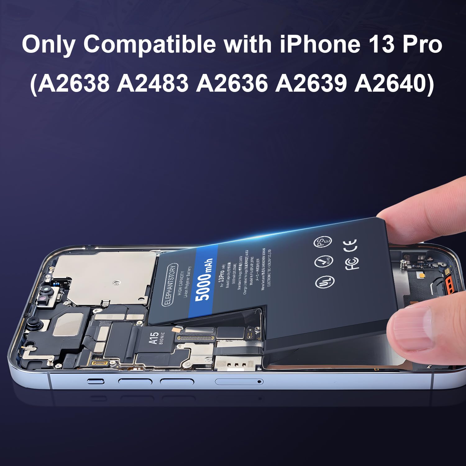 Elephantstory Batterij voor iPhone 13 Pro, 5000 mAh Hoge Capaciteit 0 Elephantstory Batterij voor iPhone 13 Pro, 5000 mAh Hoge Capaciteit 0