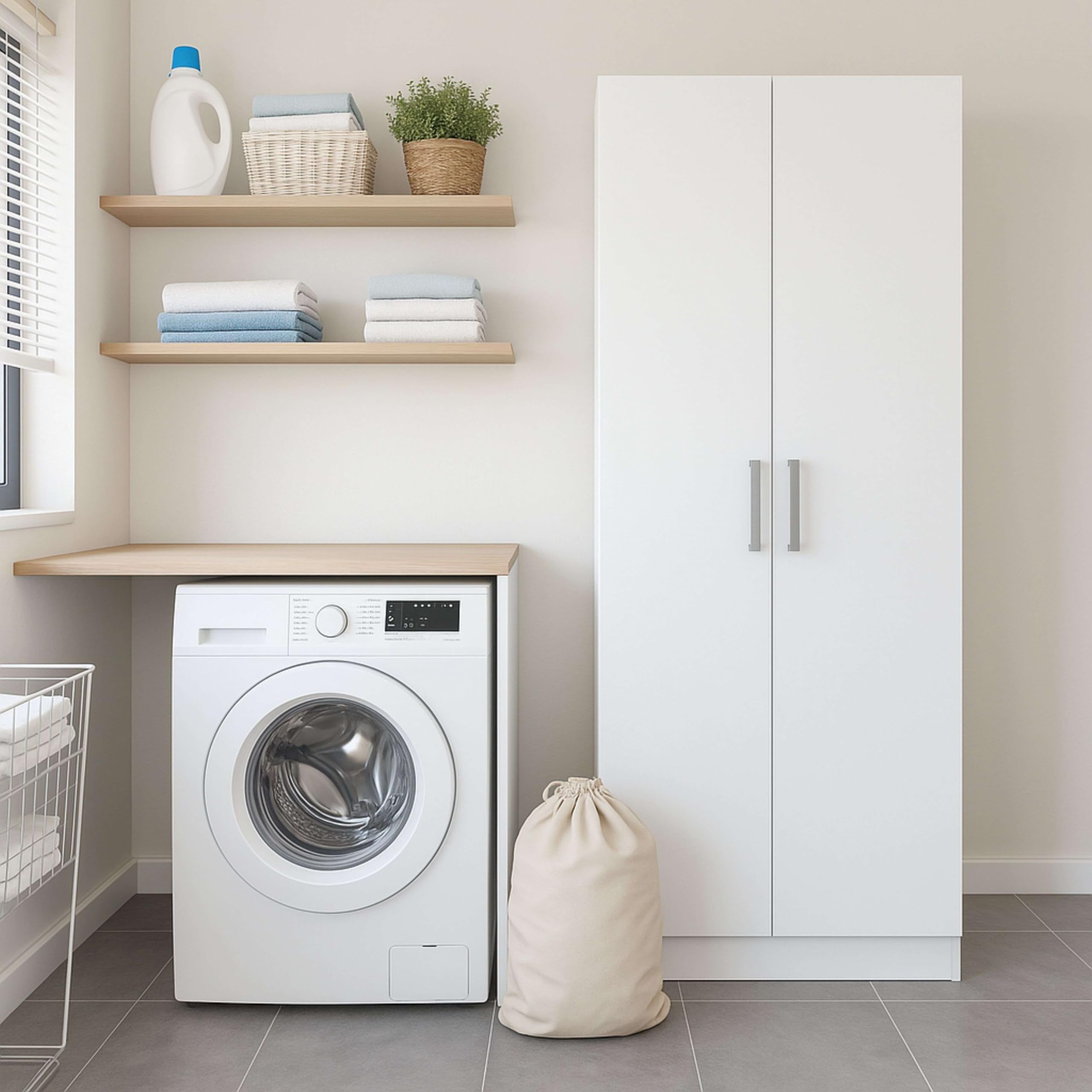 Miroytengo Armario Auxiliar Multiusos Alto con 2 Puertas Abatibles y 4 Espacios Interiores en Color Blanco Mate 61x170 cm