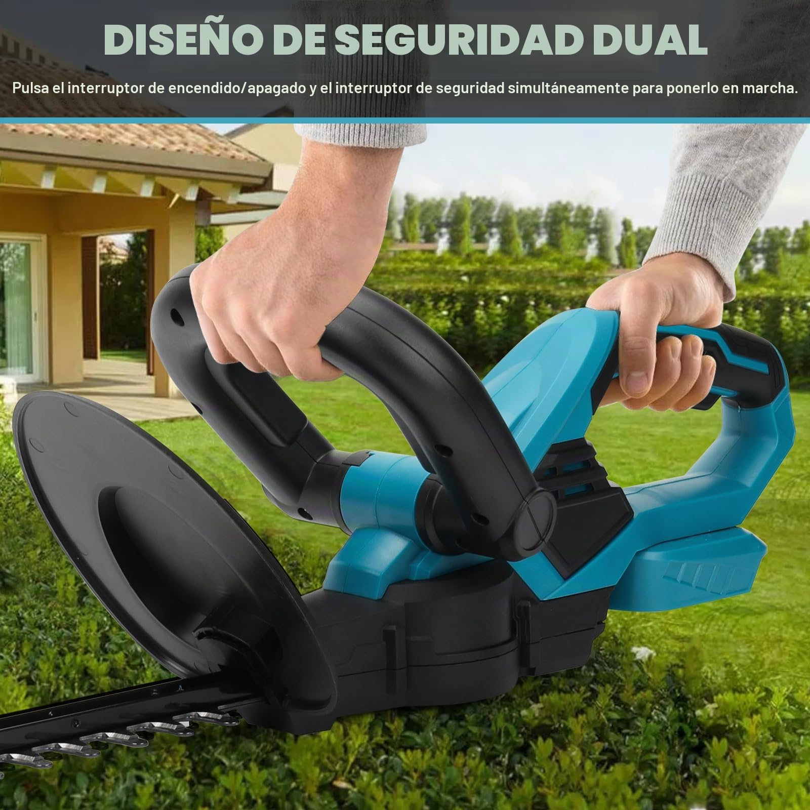 Cortasetos inalámbrico de 20" con 2 baterías de 2000 mAh, Tijeras de Mano para arbustos y césped, 2000 RPM