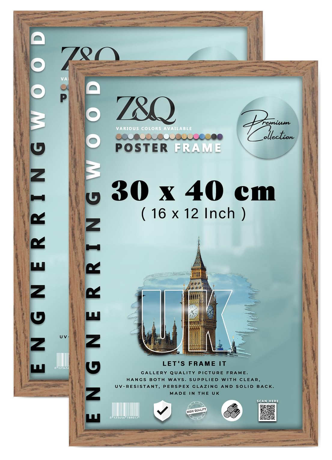 Z&Q Pack of 2 Classic Mdf Wood Finish (30 x 40 CM) Picture Frame | for Room Décor 16 x 12 Inch Frame with Portrait/Landscape Display Home Décor [ Dark Oak ]