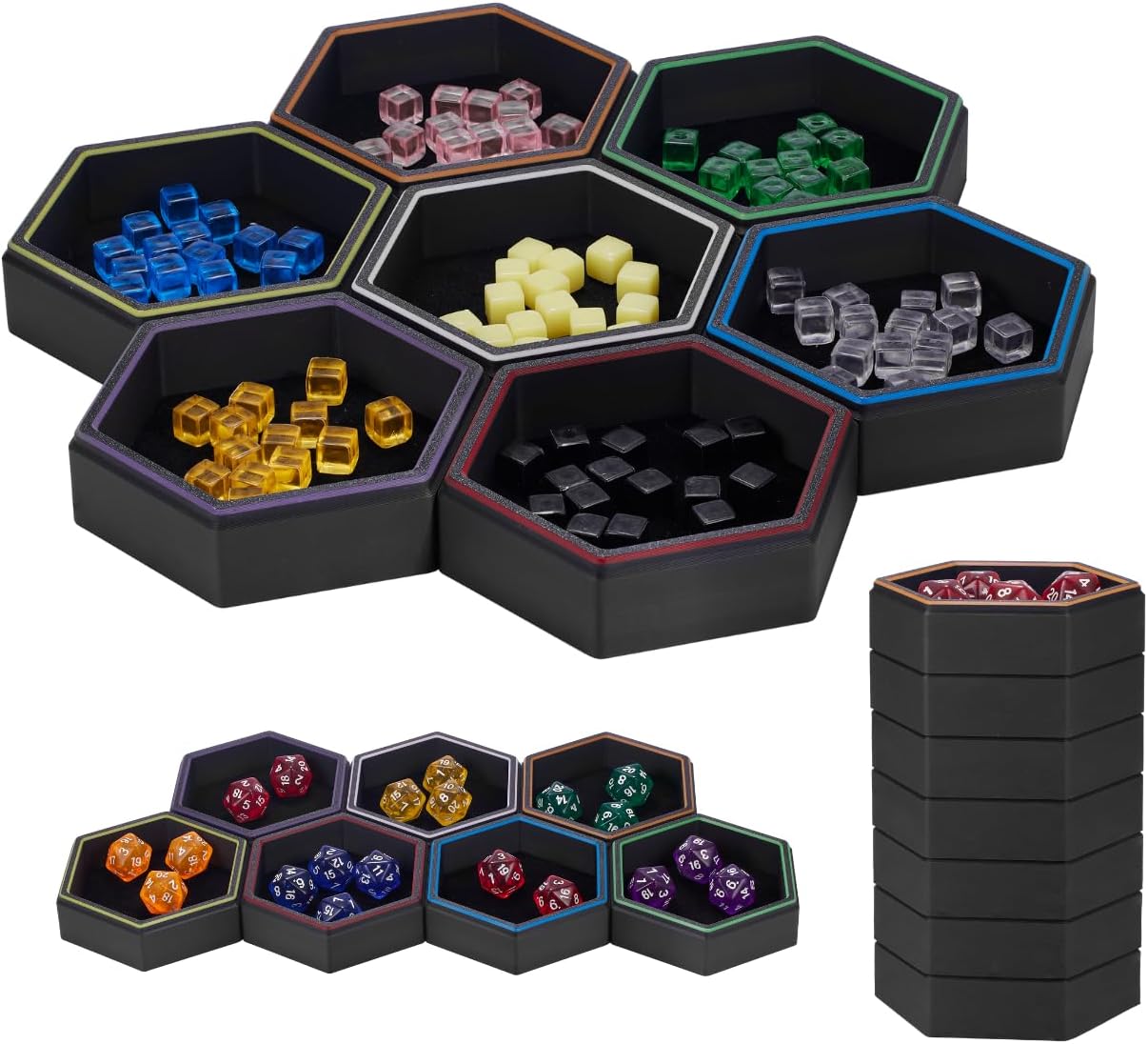 Magnetic Board Game Storage Trays, Hexagonal Modular Organizer, Flexibility Customize Layout Tray Accessory, Holds Tabletop Bits, Components, Pieces, Dices (7-Pack)