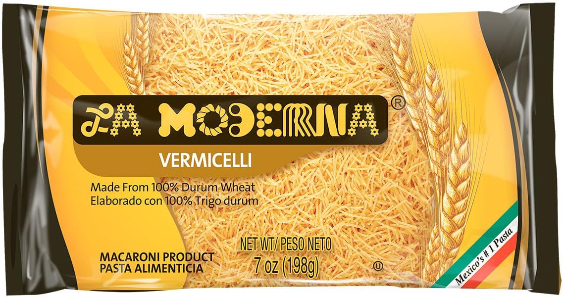 LA MODERNA, Vermicelli Pasta, 7 oz (Pack of 1) | Enriched Durum Wheat Semolina | Kosher, Non-GMO, Iron and Vitamin-Fortified | Thin Vermicelli Noodles for Soups, Broths, and Quick Meals