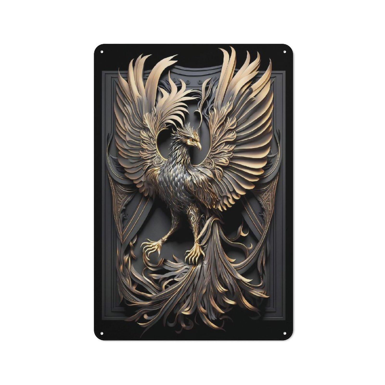 Junmoney Style-5 Silver Gold King Phoenix Industrial Metal Wall Decor 30X20cm, Retro Metal Sign For Workshop, Basement, Shed Or Games Room