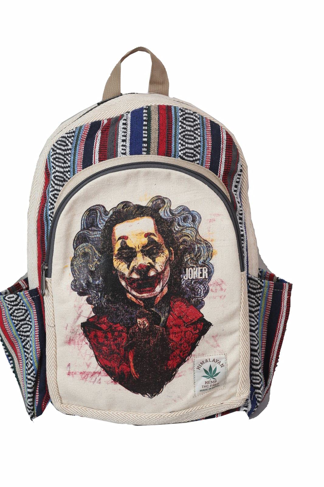 VibranicHimalayan HEMP Laptop Backpack - THC Free - 13”/15” Laptop Compartment - All Natural Handmade - Multi-Pocket - Joker Print - Made in Nepal