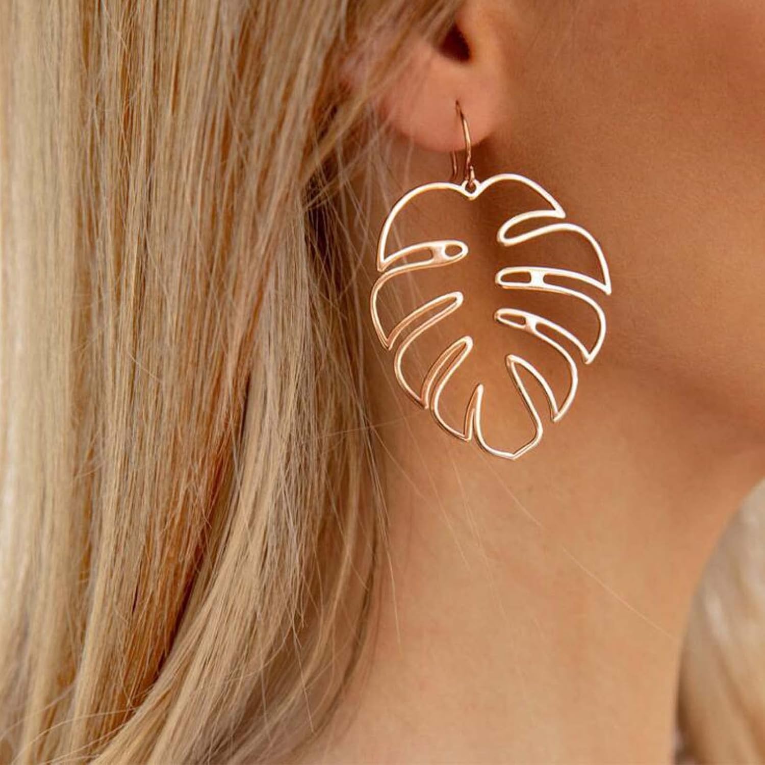 Bohemia Palm Leaf Earrings Gold Hollow Leaf Dangle Earrings Monster Leaf Earrings Tropical Leaves Earrings Jewelry for Women and Girls - Image 5