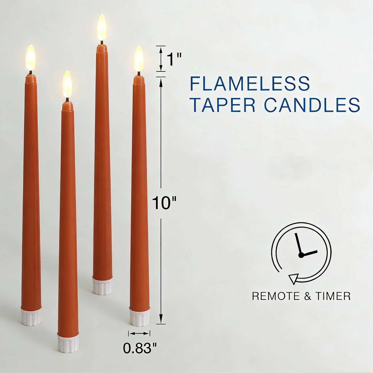 Orange Flameless Taper Candles with Remote, Flickering LED Candlesticks Battery Operated Home Decor Candle Set of 6