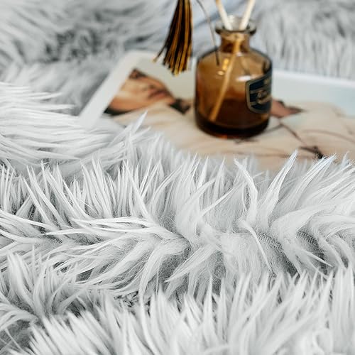 Miniatura 4 de Manta decorativa extragrande de piel sintética esponjosa, tamaño individual de 60 x 71 pulgadas, suave y lujosa, manta peluda y acogedora para cama,