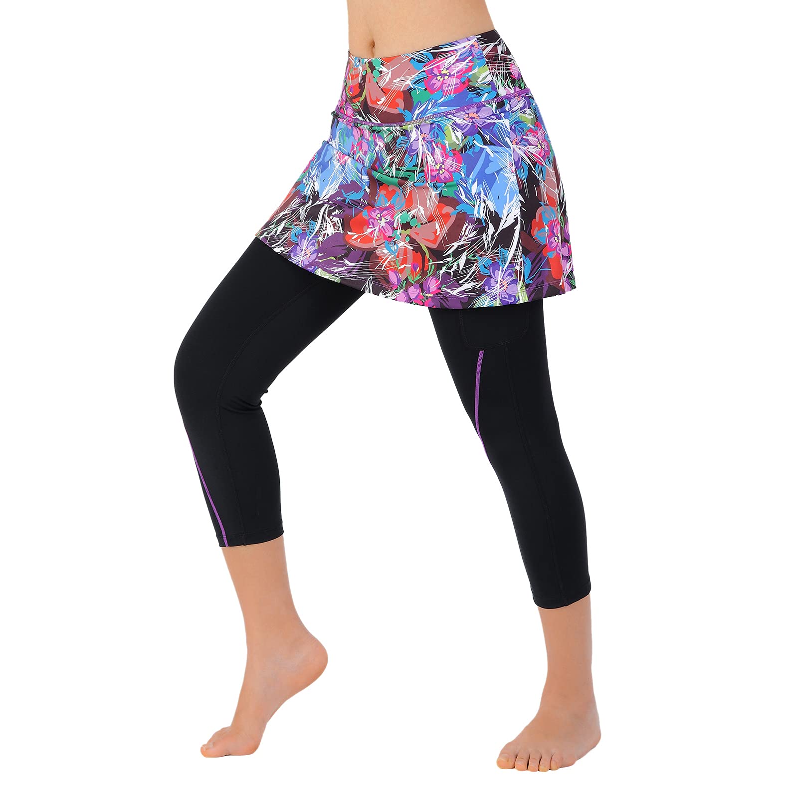 ANIVIVO Women Tennis Skirted Leggings with Pockets Capris Yoga Leggings with Skirts Tennis Pickleball Clothing