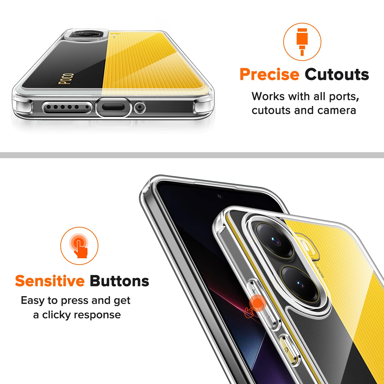 iVoler Ochrona przed żółknięciem przezroczysty pokrowiec do Xiaomi Poco X7 Pro 5G z 2 sztukami szkła hartowanego, [odporny na wstrząsy klasy wojskowej] przezroczysta cienka obudowa