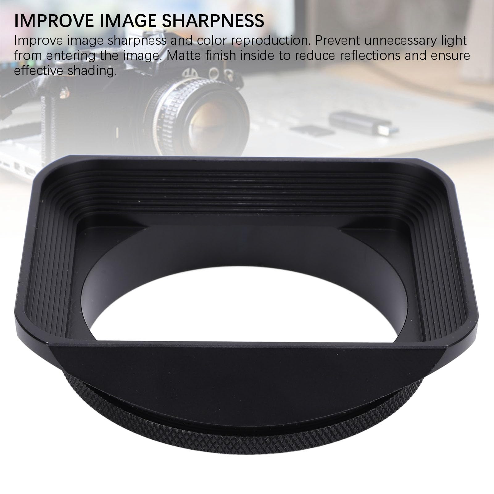 Paraluce Quadrato 62mm in Lega di Alluminio con Tappo Obiettivo Nero per Fotocamere Reflex – Design Elegante e Protezione Ottica