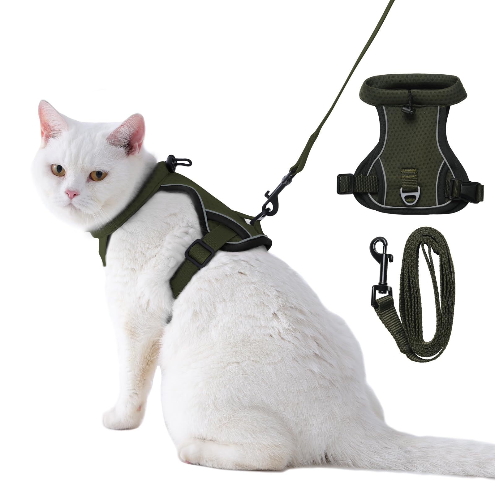 Dotoner Pettorina Gatto Antifuga con Guinzaglio Regolabile, Imbracatura Morbida Traspirante Riflettente per Passeggiate, Set per Gatti Adulti Cuccioli Piccola Media Taglia Avventure all'Aperto