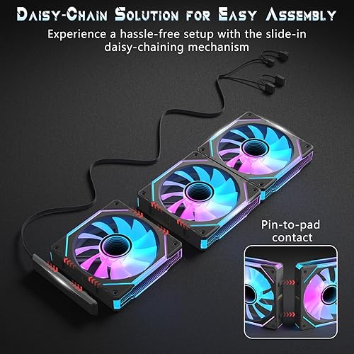 Miniatura 5 de Cadena de margaritas ventilador de caja de 4.724 in, ventilador de marcha atrás con conector de 5 V y 3 pines, ventiladores PWM de PC RGB para casos