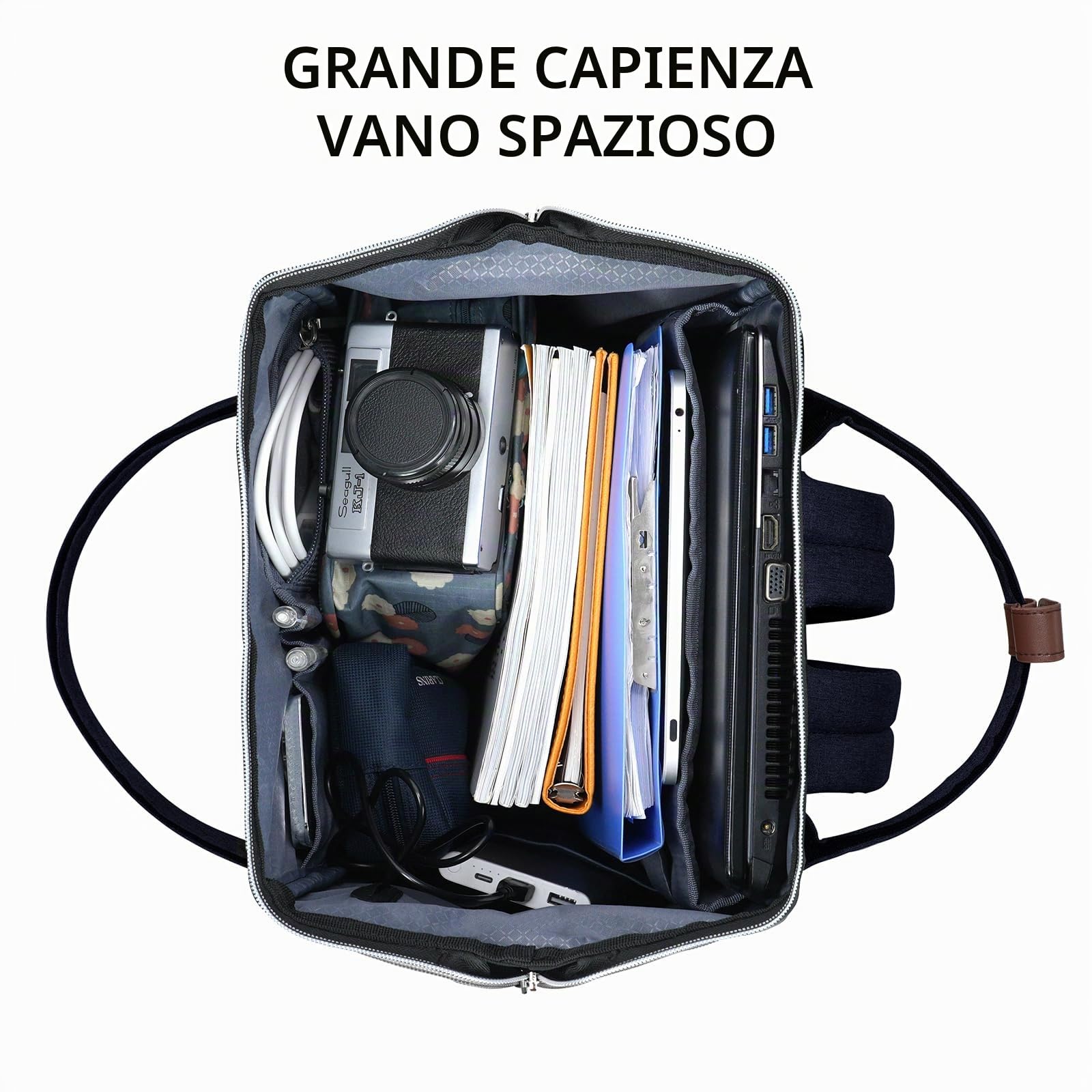 KROSER Zaino per computer portatile da 15,6 pollici, elegante, con porta | Zaino per computer portatile da 15,6 pollici impermeabile, per università borsa da lavoro per donne/uomini, blu scuro