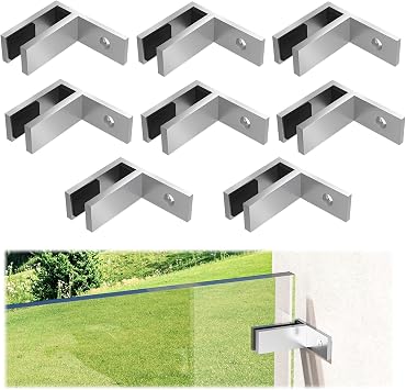 8 Pack Railing Wall to Glass Clamp, F Shape Stainless Steel T304 Bracket for Indoor & Outdoor, Brushed Finish Railing Glass Clip Holder for Fence, Balustrade, Balcony Deck
