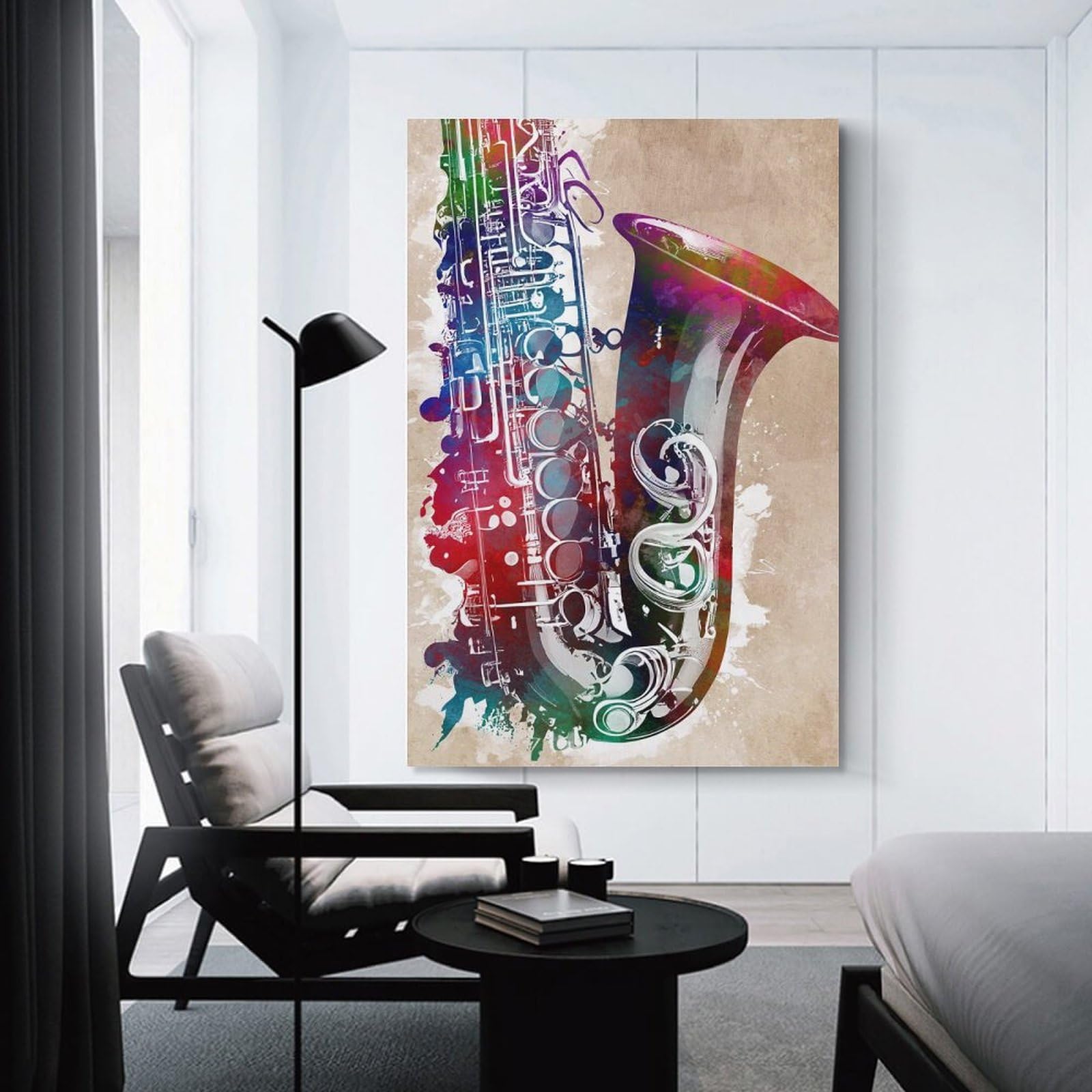 Junmoney Saxophone Music Art Canvas Art Print, 24x36inch(60x90cm), for Home Walls, Creative Rooms Or Shared Spaces, Decorative Artwork with Broad Appeal