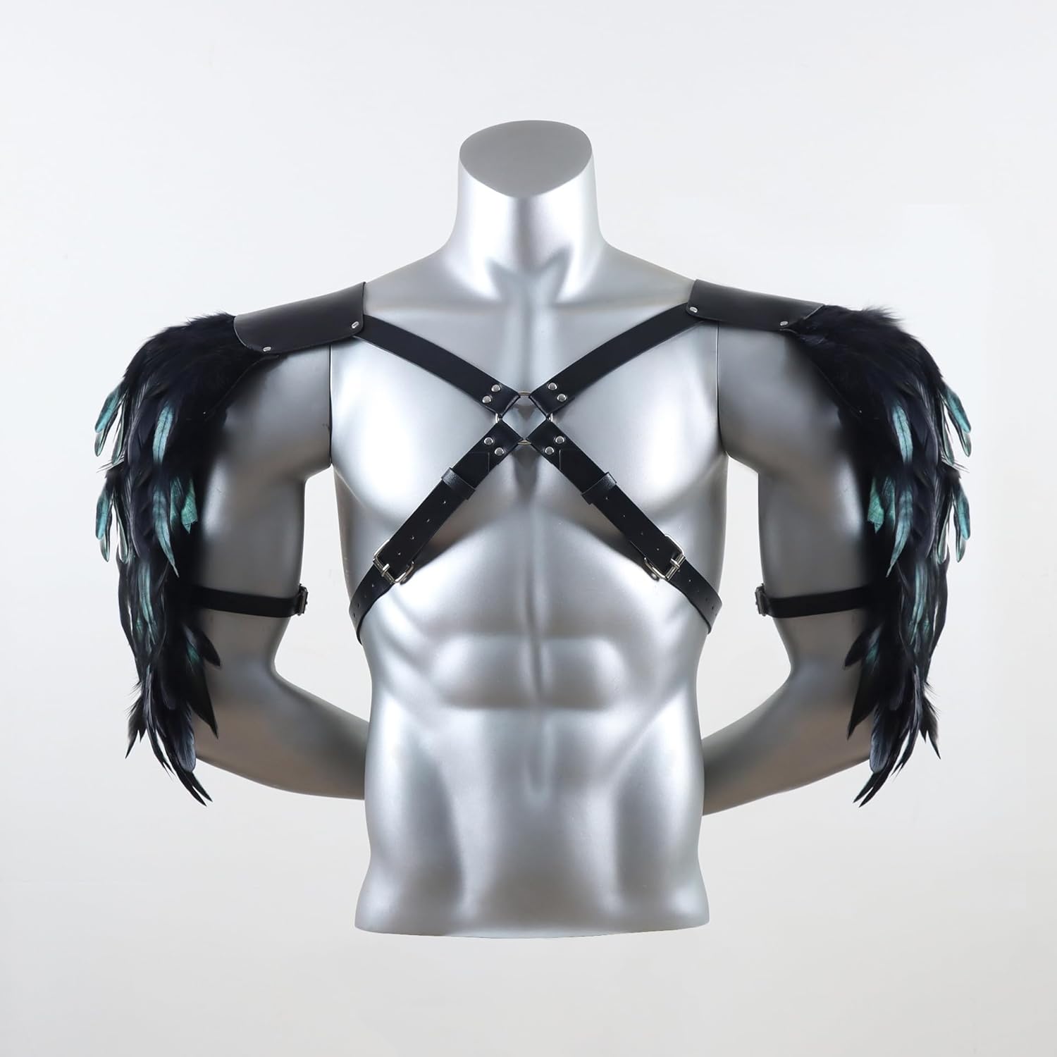 Man Harness Feather Leathers Medieval Costume Armors Shoulder Armour Feather Shoulder Guard for Halloween - Image 2